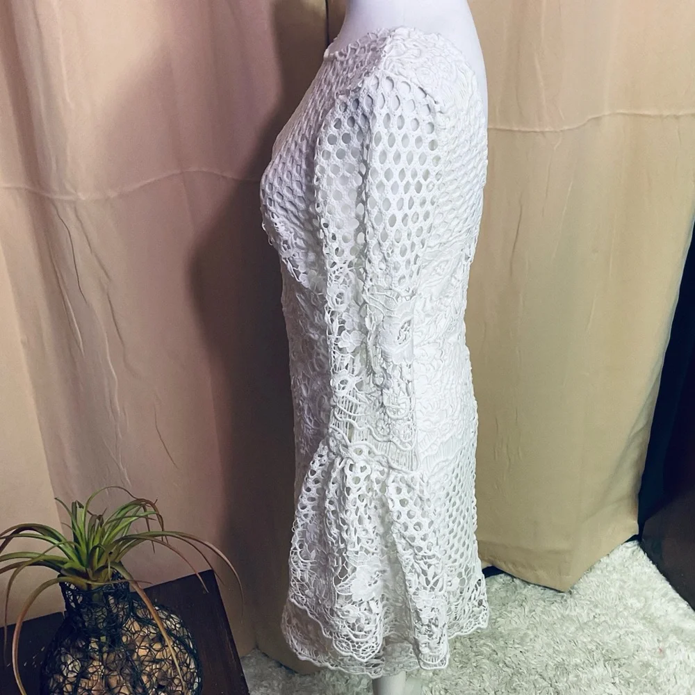Lulu’s Angelisa White Lace Long Bell Sleeve Dress